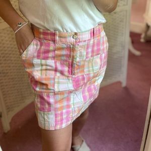 Cape Madras Pink And Orange Plaid Midi Skirt